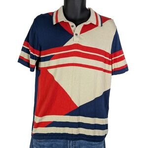 Perry Ellis Men's Geometric Colorblock Knit Polo Shirt M